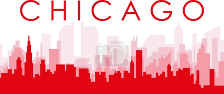 Ilustración de Cartel panorámico rojo del horizonte de la ciudad con edificios rojizos de fondo transparente brumoso de CHICAGO, ESTADOS UNIDOS - Imagen libre de derechos