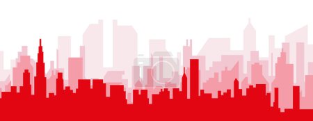 Illustration for Red panoramic city skyline poster with reddish misty transparent background buildings of CHICAGO, UNITED STATES - Royalty Free Image