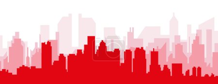 Illustration for Red panoramic city skyline poster with reddish misty transparent background buildings of BOSTON, UNITED STATES - Royalty Free Image