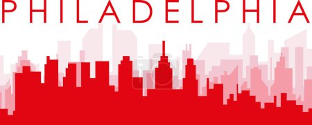 Ilustración de Cartel panorámico rojo del skyline de la ciudad con edificios de fondo transparente brumoso rojizo de PHILADELPHIA, ESTADOS UNIDOS - Imagen libre de derechos