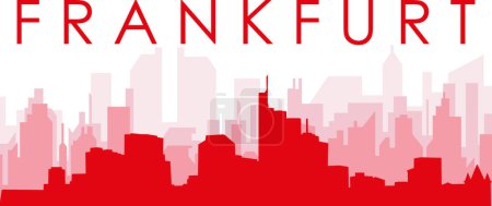 Ilustración de Cartel panorámico rojo del skyline de la ciudad con edificios de fondo transparente brumoso rojizo de FRANKFURT, ALEMANIA - Imagen libre de derechos