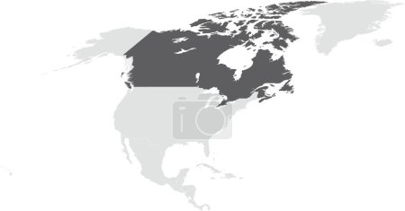 Illustration for Dark grey detailed blank political map of CANADA on transparent background using cylindrical projection of the light grey North American continent - Royalty Free Image