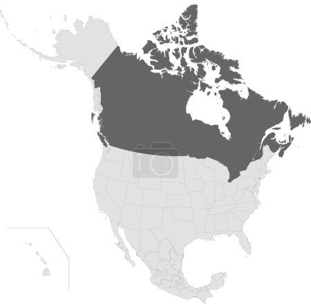 Illustration for Dark grey detailed blank political map of CANADA with black state borders on transparent background using orthographic projection of the light grey North American continent - Royalty Free Image