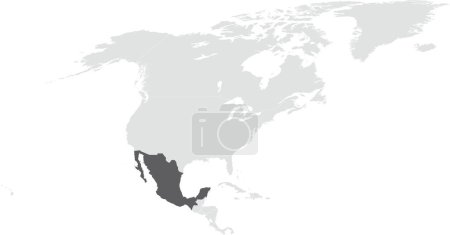 Illustration for Dark grey detailed blank political map of MEXICO on transparent background using cylindrical projection of the light grey North American continent - Royalty Free Image