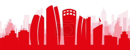 Ilustración de Cartel panorámico rojo del skyline de la ciudad con edificios de fondo transparente brumoso rojizo de ABU DHABI, EMIRATOS ÁRABES UNIDOS - Imagen libre de derechos