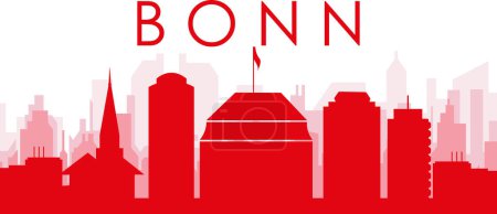 Illustration for Red panoramic city skyline poster with reddish misty transparent background buildings of BONN, GERMANY - Royalty Free Image