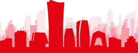 Ilustración de Cartel panorámico rojo del skyline de la ciudad con edificios de fondo transparente brumoso rojizo de BEIJING, CHINA - Imagen libre de derechos