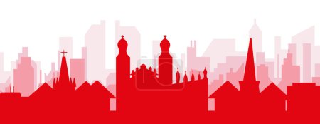 Illustration for Red panoramic city skyline poster with reddish misty transparent background buildings of CAMBRIDGE, UNITED KINGDOM - Royalty Free Image