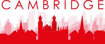 Ilustración de Cartel panorámico rojo del skyline de la ciudad con edificios de fondo transparente brumoso rojizo de CAMBRIDGE, REINO UNIDO - Imagen libre de derechos