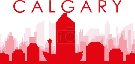 Illustration for Red panoramic city skyline poster with reddish misty transparent background buildings of CALGARY, CANADA - Royalty Free Image