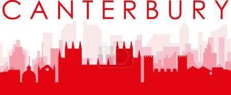 Illustration for Red panoramic city skyline poster with reddish misty transparent background buildings of CANTERBURY, UNITED KINGDOM - Royalty Free Image