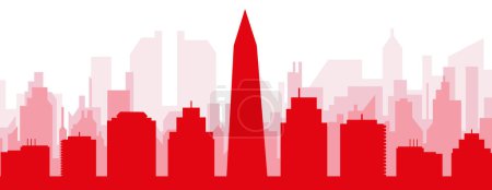 Ilustración de Cartel panorámico rojo del skyline de la ciudad con edificios de fondo transparente brumoso rojizo de BUENOS AIRES, ARGENTINA - Imagen libre de derechos
