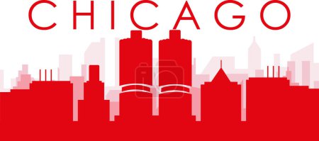 Illustration for Red panoramic city skyline poster with reddish misty transparent background buildings of CHICAGO, UNITED STATES - Royalty Free Image
