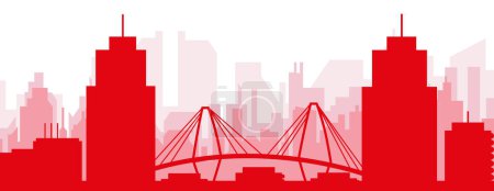 Illustration for Red panoramic city skyline poster with reddish misty transparent background buildings of CHARLESTON, UNITED STATES - Royalty Free Image