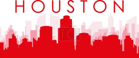 Illustration for Red panoramic city skyline poster with reddish misty transparent background buildings of HOUSTON, UNITED STATES - Royalty Free Image