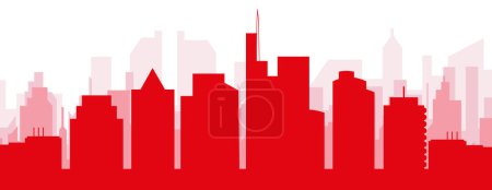 Illustration for Red panoramic city skyline poster with reddish misty transparent background buildings of FRANKFURT, GERMANY - Royalty Free Image