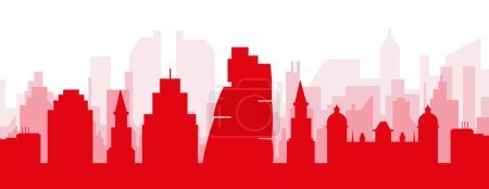 Illustration for Red panoramic city skyline poster with reddish misty transparent background buildings of LEEDS, UNITED KINGDOM - Royalty Free Image