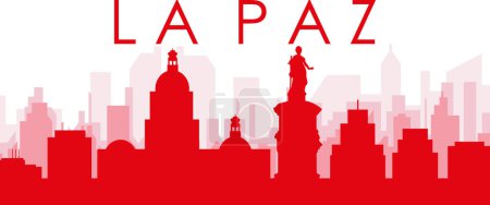 Illustration for Red panoramic city skyline poster with reddish misty transparent background buildings of LA PAZ, BOLIVIA - Royalty Free Image