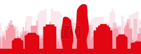 Illustration for Red panoramic city skyline poster with reddish misty transparent background buildings of MISSISSAUGA, CANADA - Royalty Free Image