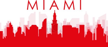 Illustration for Red panoramic city skyline poster with reddish misty transparent background buildings of MIAMI, UNITED STATES - Royalty Free Image