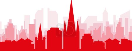 Illustration for Red panoramic city skyline poster with reddish misty transparent background buildings of NORWICH, UNITED KINGDOM - Royalty Free Image