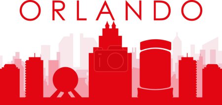 Illustration for Red panoramic city skyline poster with reddish misty transparent background buildings of ORLANDO, UNITED STATES - Royalty Free Image