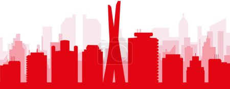 Illustration for Red panoramic city skyline poster with reddish misty transparent background buildings of SAO PAULO, BRAZIL - Royalty Free Image