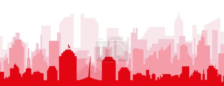 Illustration for Red panoramic city skyline poster with reddish misty transparent background buildings of WINNIPEG, CANADA - Royalty Free Image
