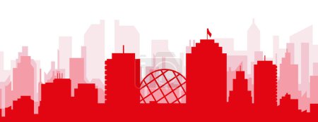 Illustration for Red panoramic city skyline poster with reddish misty transparent background buildings of VANCOUVER, CANADA - Royalty Free Image