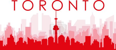 Illustration for Red panoramic city skyline poster with reddish misty transparent background buildings of TORONTO, CANADA - Royalty Free Image