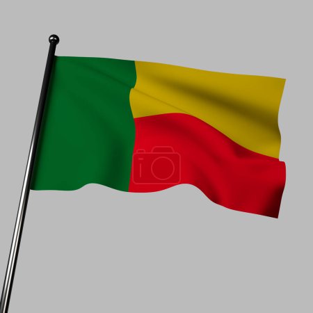 Téléchargez les photos : Le drapeau du Bénin, avec ses deux bandes horizontales jaune et vert, comporte une bande verticale rouge sur le côté gauche. Les couleurs symbolisent le soleil, l'espoir et le réveil, ainsi que la végétation luxuriante et les savanes du pays. - en image libre de droit