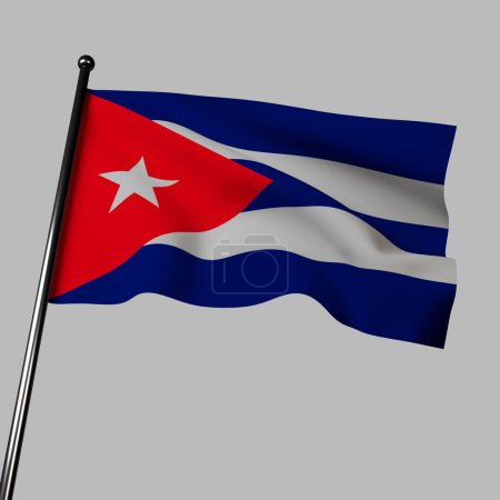 Foto de La representación de la bandera de Cuba en 3D en gris presenta rayas azules, blancas y rojas con una estrella blanca en el centro. Los colores representan las tres partes de la isla, mientras que la estrella simboliza independencia y unidad. - Imagen libre de derechos