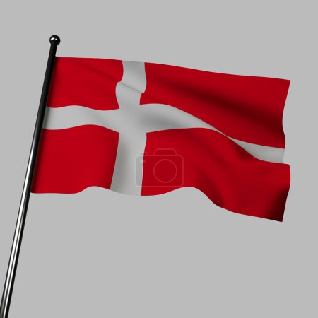 Photo for The Denmark flag 3D rendering on gray features a red field with a white Scandinavian cross. The colors symbolize courage, strength, and the Christian faith, while the cross represents Denmark's ties to the other Scandinavian countries. - Royalty Free Image