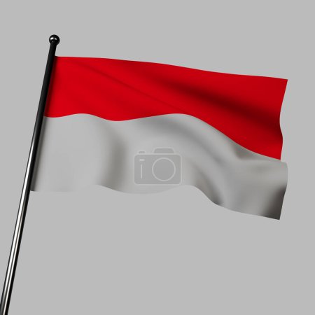 Téléchargez les photos : Le drapeau indonésien s'enflamme dans la brise de cette illustration 3D, placée sur un fond gris neutre. Les rayures rouges et blanches représentent le courage et la pureté, tandis que l'emblème central, l'oiseau Garuda, symbolise le pouvoir et la liberté.. - en image libre de droit
