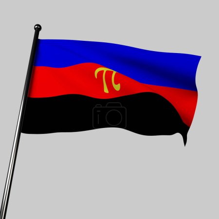 Foto de Polyamory Flag ondea elegantemente en el aire con una representación de tela realista en 3D, que simboliza el estándar de amor y múltiples relaciones dentro de la comunidad LGBTQ +. Cuenta con el símbolo griego PI. - Imagen libre de derechos