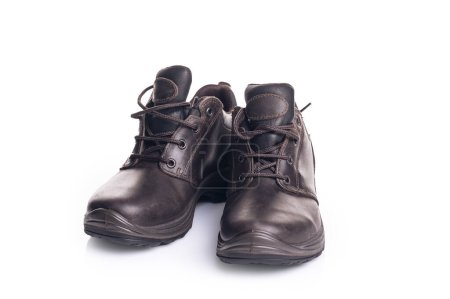 Photo for Pair of walking brown hiking boots, isolate on a white background - Royalty Free Image