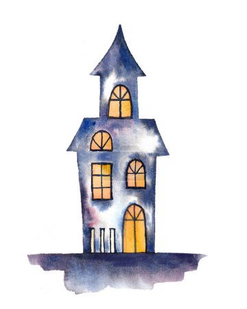 Téléchargez les photos : Halloween maison hantée comme élément de design. Image dessinée à la main aquarelle. Isolé sur fond blanc. - en image libre de droit