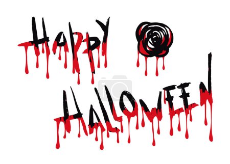 Illustration for Happy halloween lettering with Bloody Rose. Hand drawn digital illustration. Vector background. - Royalty Free Image