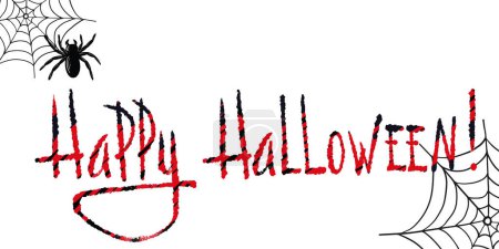 Illustration for Happy halloween lettering with web and spider. Hand drawn digital illustration. Vector background. - Royalty Free Image