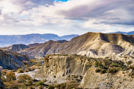 Photo for Tabernas desert landscape. Province Almeria, Andalusia Spain. Natural area. Interesting place to visit. Tourist attraction. - Royalty Free Image