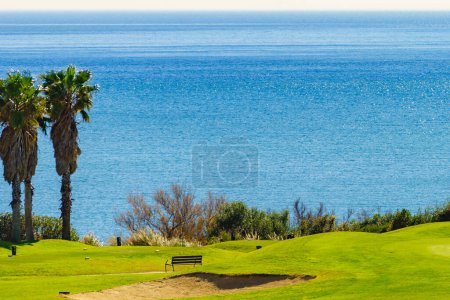 Téléchargez les photos : Golf et palmiers sur la côte de la mer, Sotogrande en Andalousie Espagne - en image libre de droit
