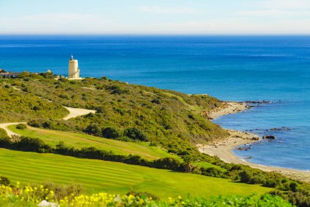 Carbonera lighthouse located on Punta Mala, La Alcaidesa, Spain. Lantern overlooks the Strait of Gibraltar.