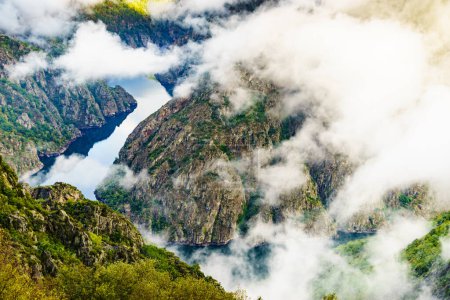Morning clouds over river Sil Canyon in Parada de Sil in Galicia, Spain. View from Cabezoa lookout. Mountain view. Place to visit.