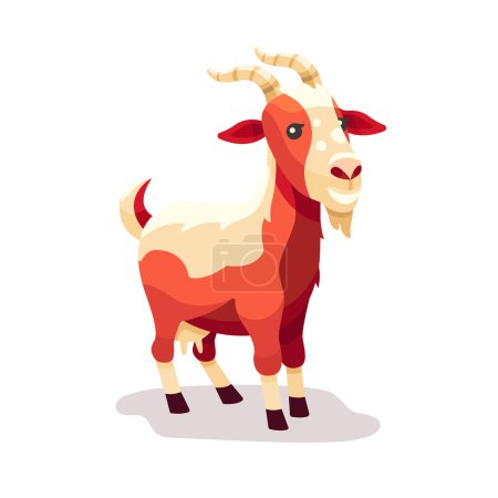Téléchargez les illustrations : Cute goat vector flat illustration isolated on white background. Farm animal happy goat cartoon character.Colorful farm animal goat character. - en licence libre de droit