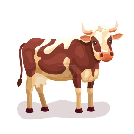 Téléchargez les illustrations : Cute cow vector flat illustration isolated on white background. Farm animal happy cow cartoon character. Colorful farm animal cow character. - en licence libre de droit