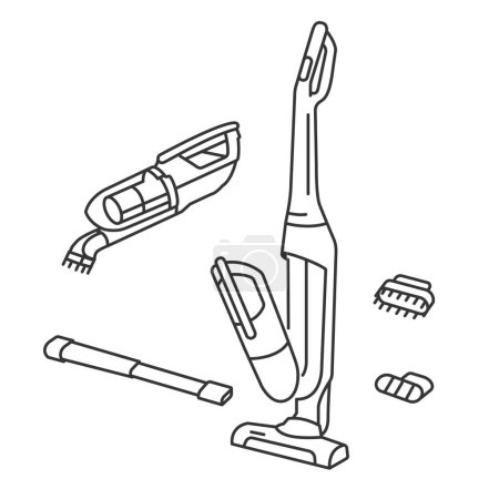Illustration for Upright vacuum cleaner line icon vector illustration. Nozzle Set with Suction Brushes. - Royalty Free Image