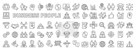 Illustration for Set of Business people icons in line design. Business,Teamwork, Collaboration, Leadership, Meeting, Communication, human resources, People vector illustrations.Business icons vector editable stroke. - Royalty Free Image