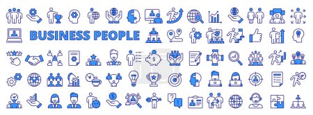 Illustration for Set of Business people icons in line design. Business,Teamwork, Collaboration, Leadership, Meeting, Communication, human resources, People vector illustrations.Business icons vector editable stroke. - Royalty Free Image