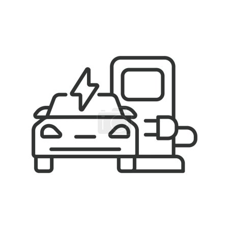 Illustration for Electric car on EV station line icon. EV charging station. Electric vehicle charging station icon. Editable stroke. Vector illustration - Royalty Free Image