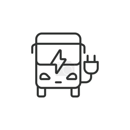 Illustration for Electrical bus line icon. Hybrid Vehicles. Eco friendly Bus with electric battery. Front view. Editable stroke. Vector illustration - Royalty Free Image
